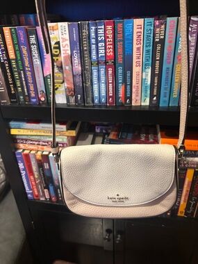 kate spade White Pebbled Leather Crossbody with Gold Logo